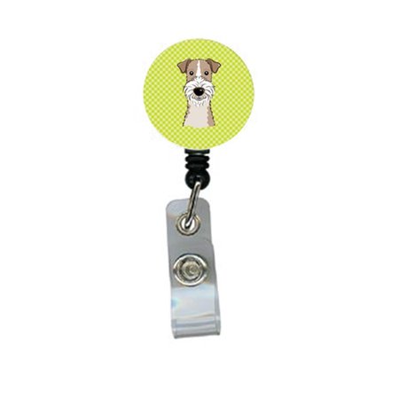 TEACHERS AID Checkerboard Lime Green Wire Haired Fox Terrier Retractable Badge Reel TE249554